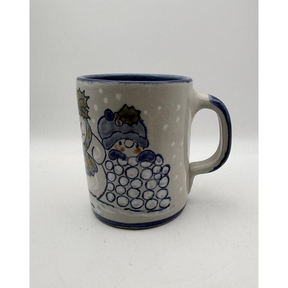 Vtg Louisville Stoneware Pottery Mug Snowman Snowballs Winter Christmas Mug USA